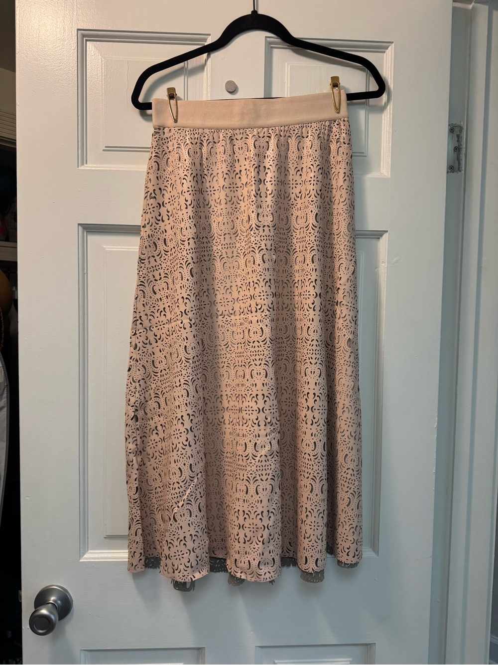 Alice + Olivia Blush Lace Midi Skirt